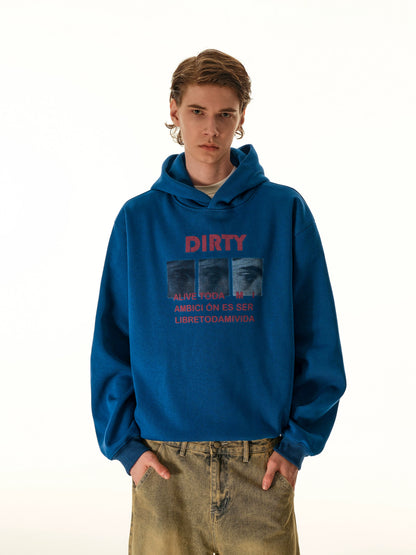 Blue graphic hoodie, front view