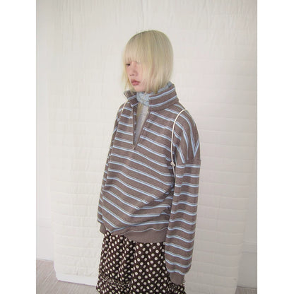 Brown Stripe Half-Zip Sweatshirt