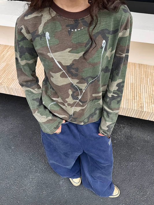 Camouflage Printed Long Sleeve T-Shirt, Front view on model