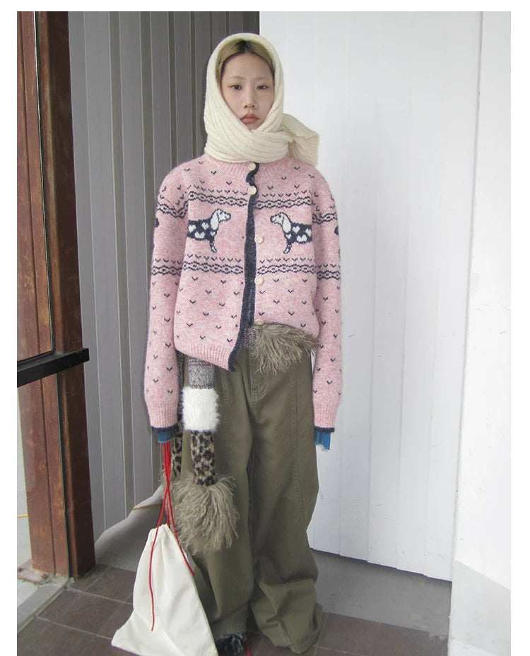 Dachshund Jacquard Knit Cardigan