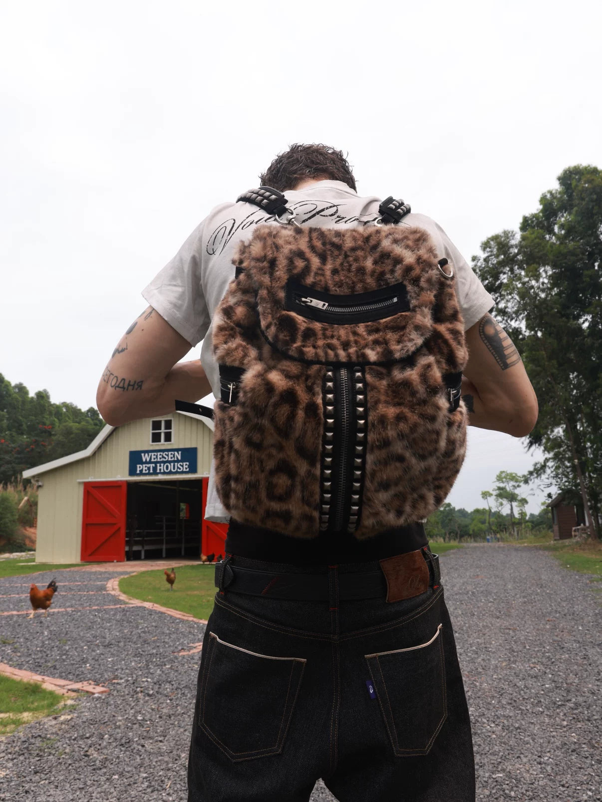 Archive Leopard Faux Fur & Suede Studded Backpack