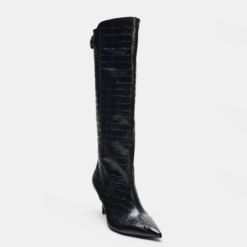 Women's Pointed Toe Buckle Knee-High Boots