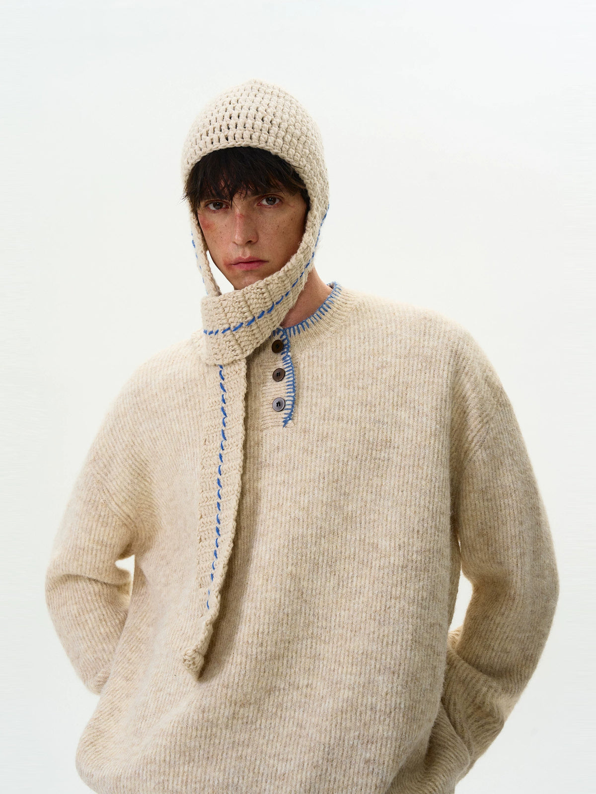 Unisex Vintage Henley Knit Sweater