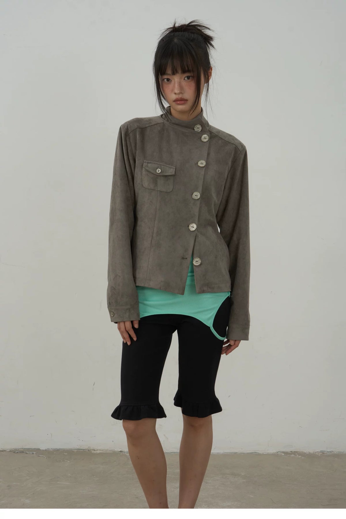 Asymmetric Button Faux Suede Jacket