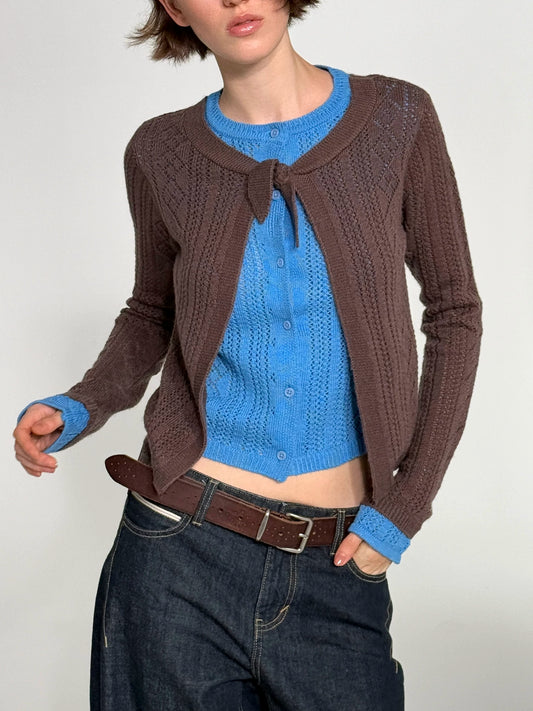 Faux-Layered Argyle Wool Cardigan
