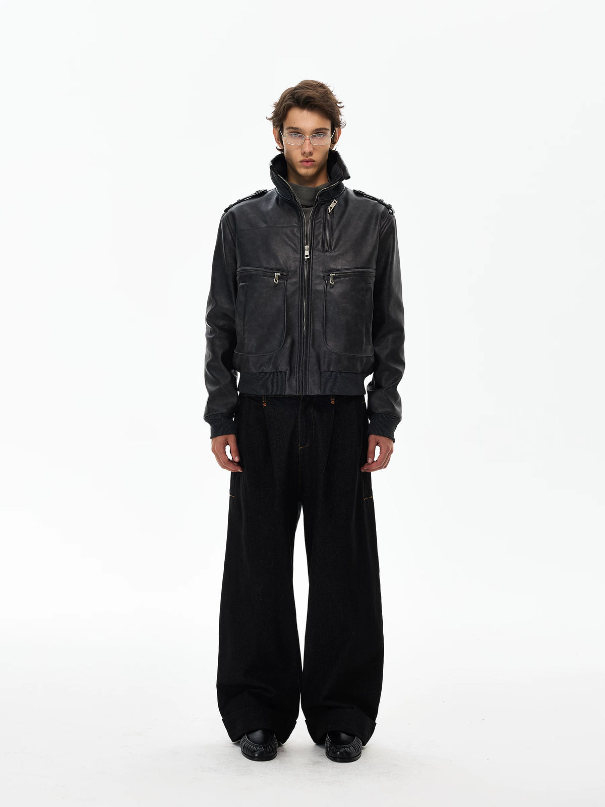 Distressed Black Leather-Look Jacket product photo