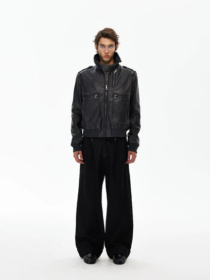 Distressed Black Leather-Look Jacket product photo