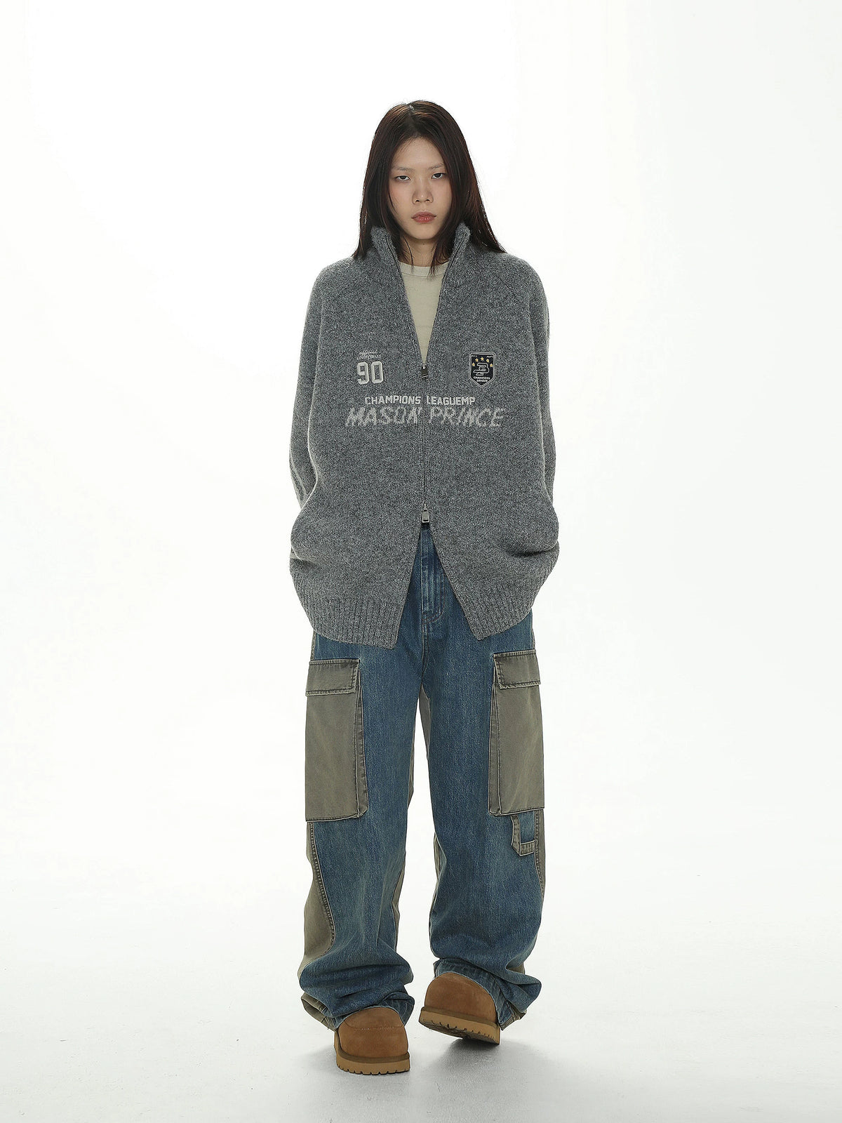MASONPRINCE Contrast Piping Wool-Blend Zip Cardigan