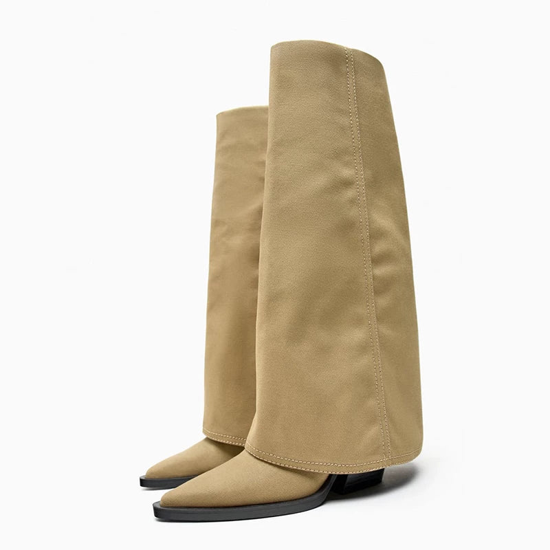 Women's Pointed Toe Block Heel Western Knee-High Boots
