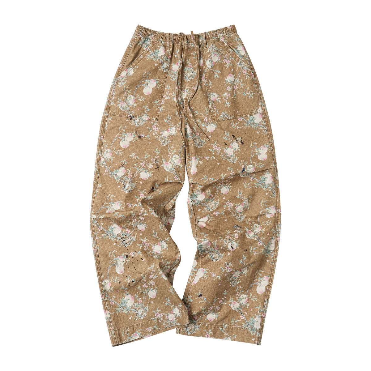 Distressed Floral Wide-Leg Cargo Pants