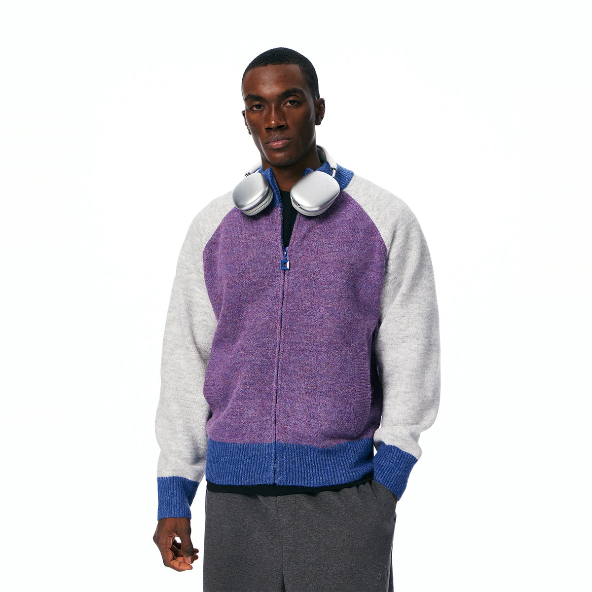 Men's Color-Block Zip Knit Cardigan product photo