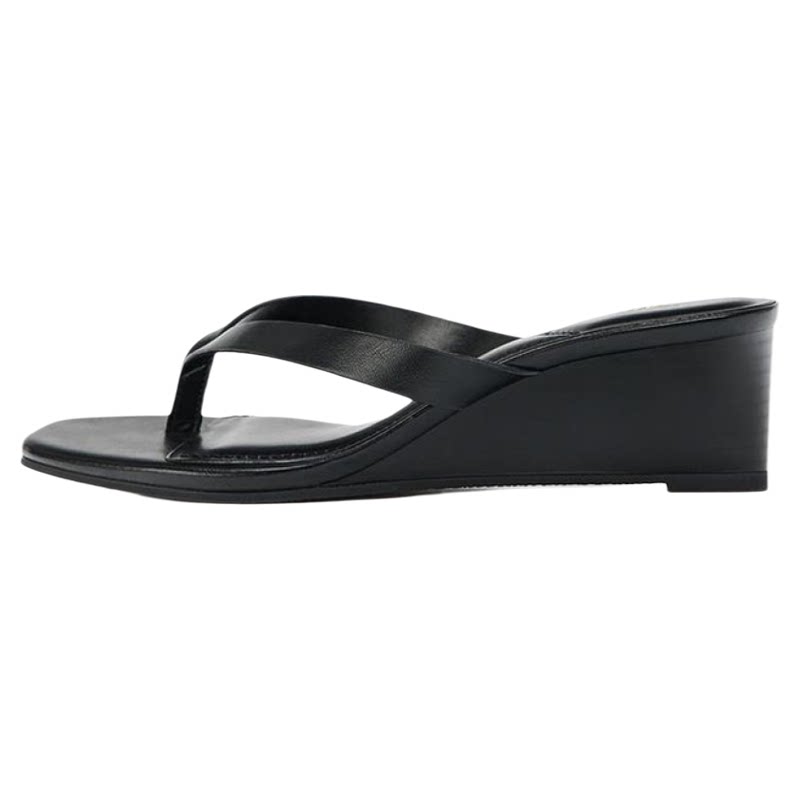 Women's Square Toe Wedge Thong Slide Sandals
