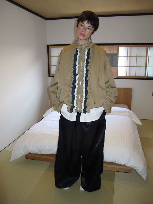 Ruffle-Trim Contrast Khaki Jacket