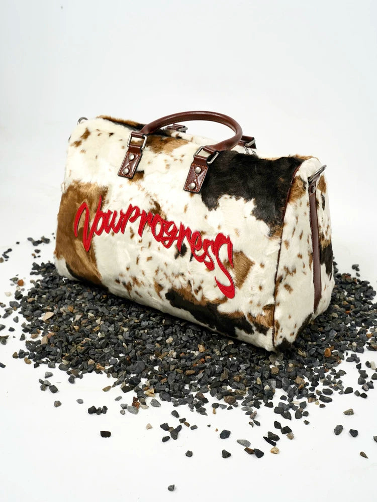 VOWPROGRESS Cow-Print Hair-On Leather Duffle Bag
