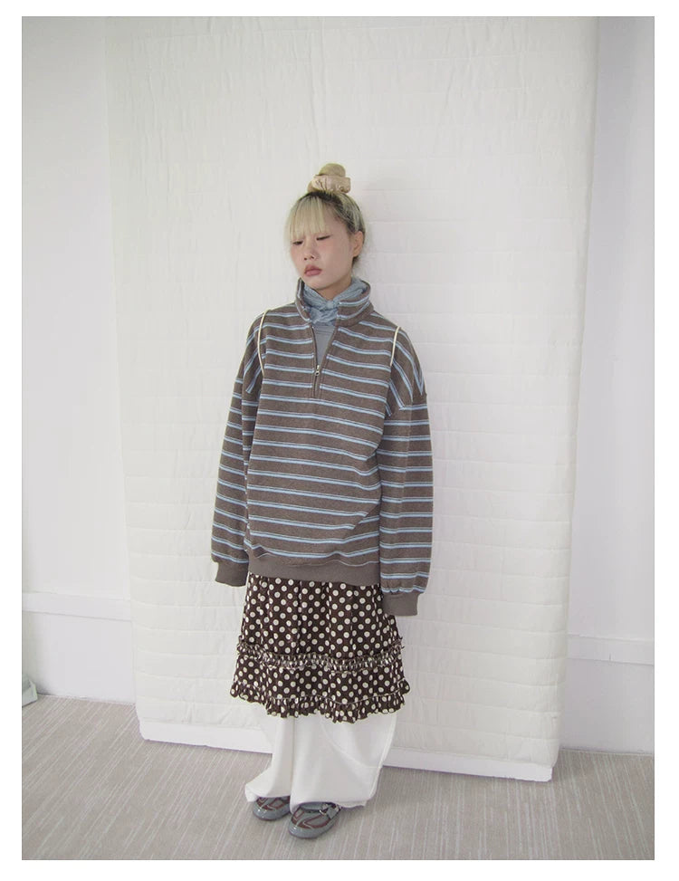 Brown Stripe Half-Zip Sweatshirt