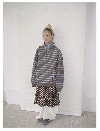 Brown Stripe Half-Zip Sweatshirt