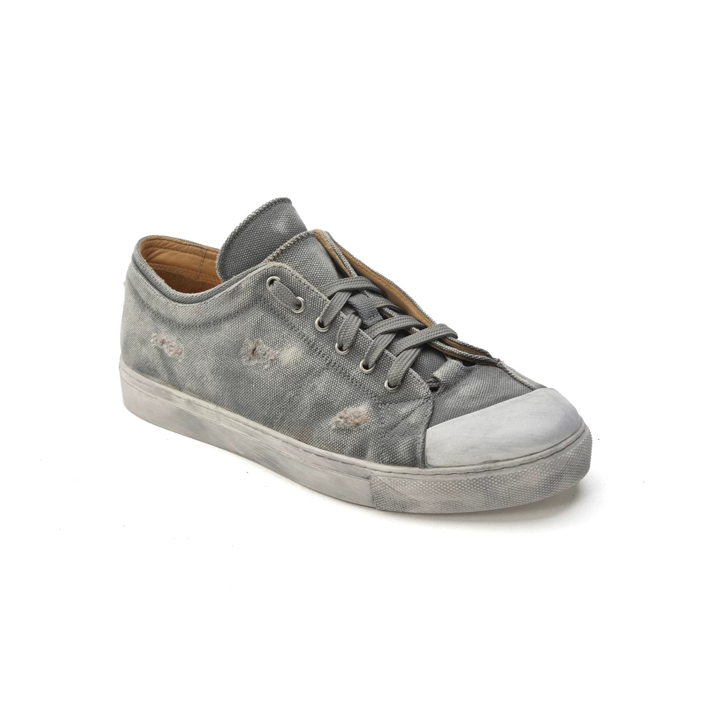 Distressed Washed Double-Tongue Platform Canvas Sneakers