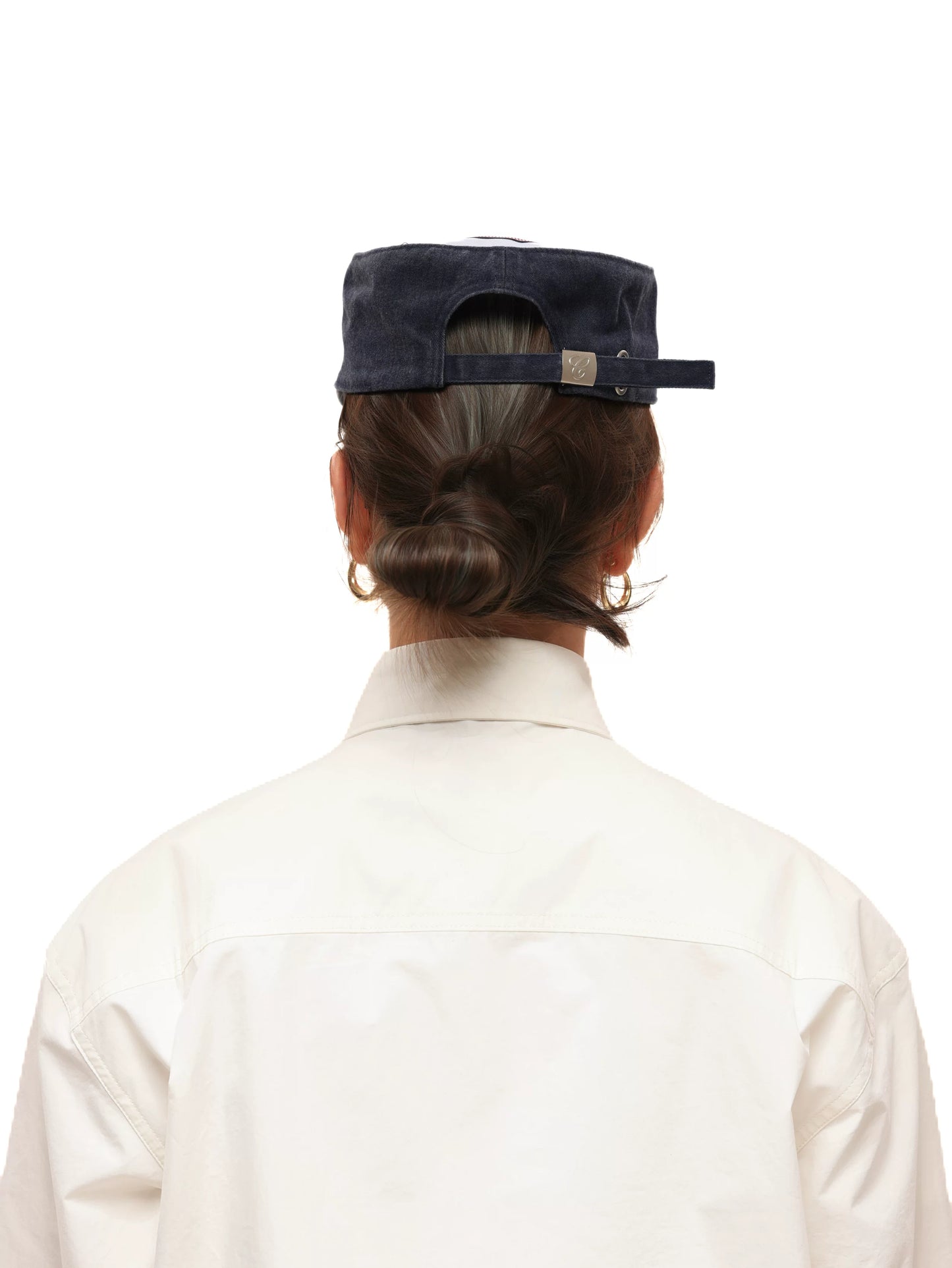 Washed Navy Embroidered Patchwork Flat Brim Baseball Cap