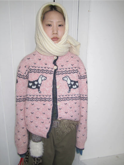 Dachshund Jacquard Knit Cardigan