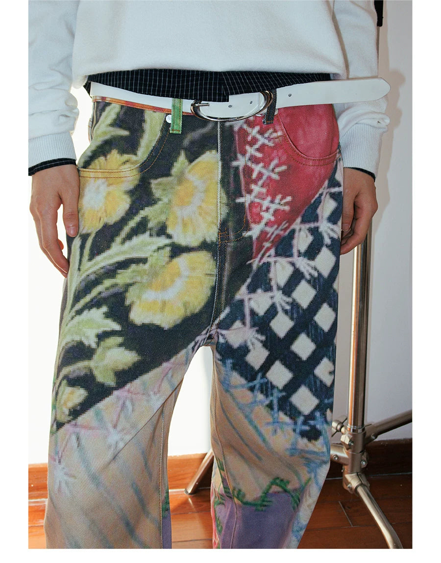 Patchwork Print Wide-Leg Trousers in multicolor product photo
