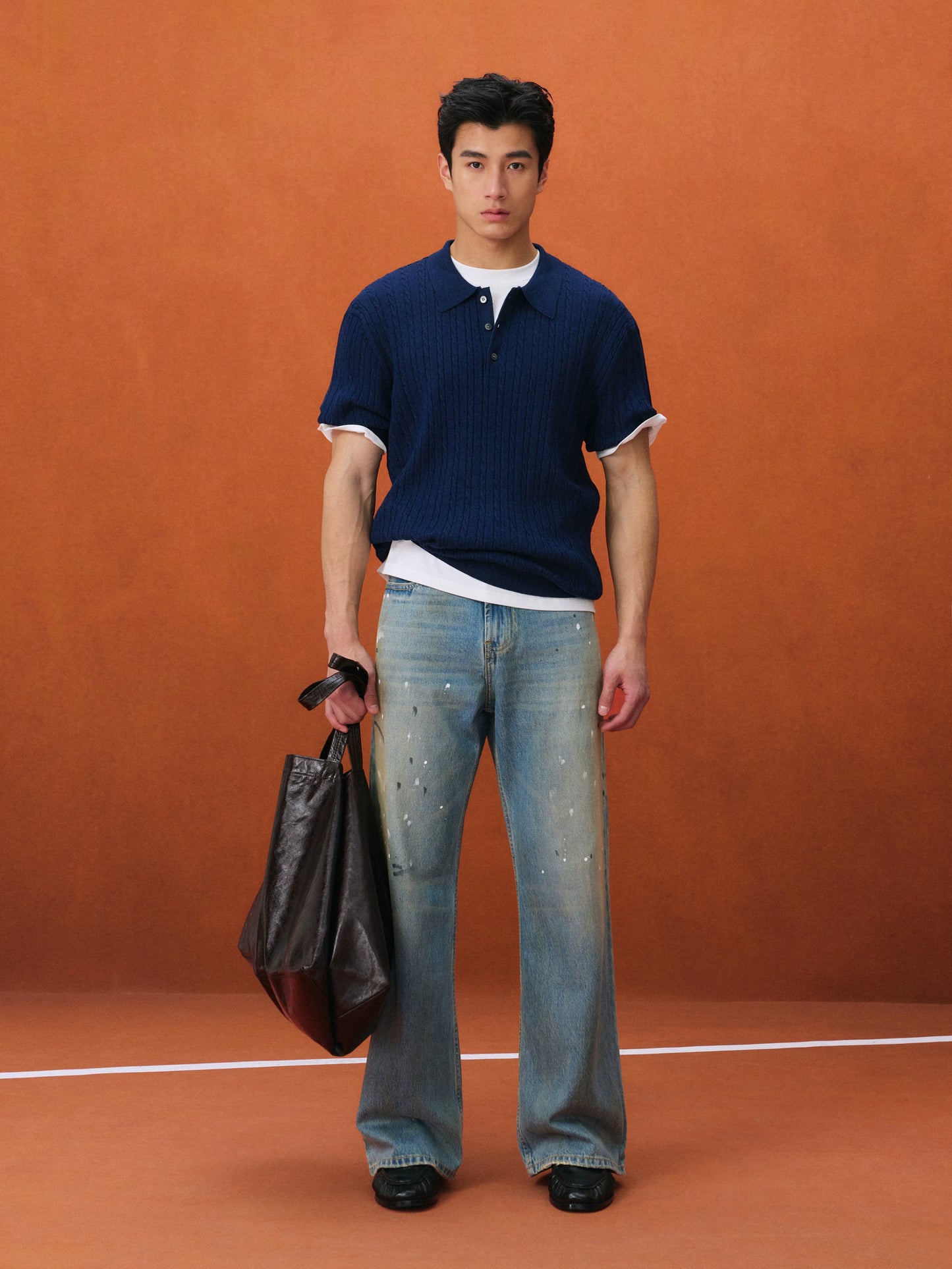 Paint-Splatter Washed Straight-Leg Jeans