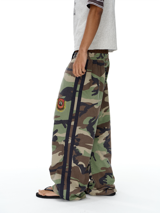Front view of the camouflage wide-leg pants