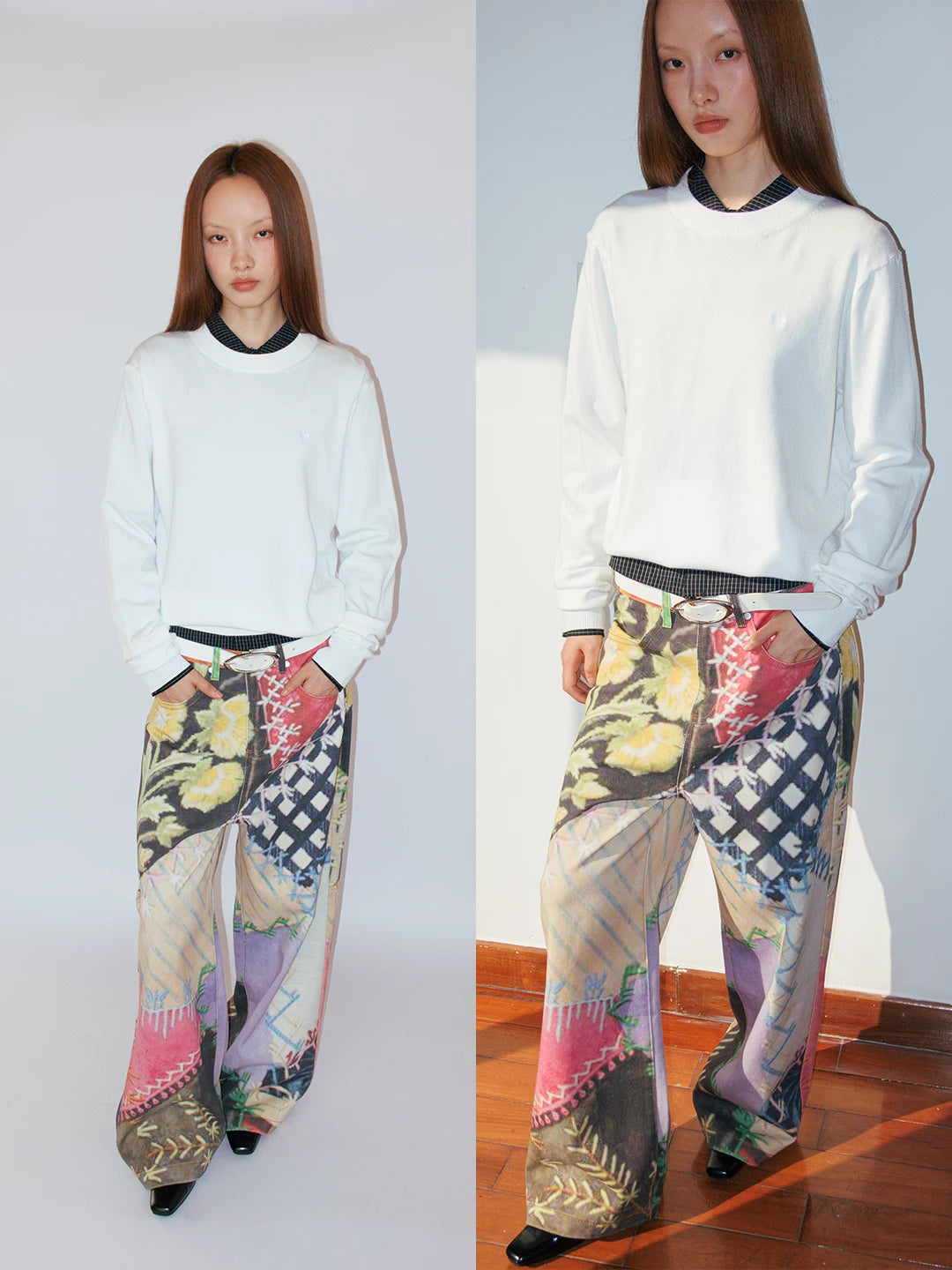 Patchwork Print Wide-Leg Trousers in multicolor product photo