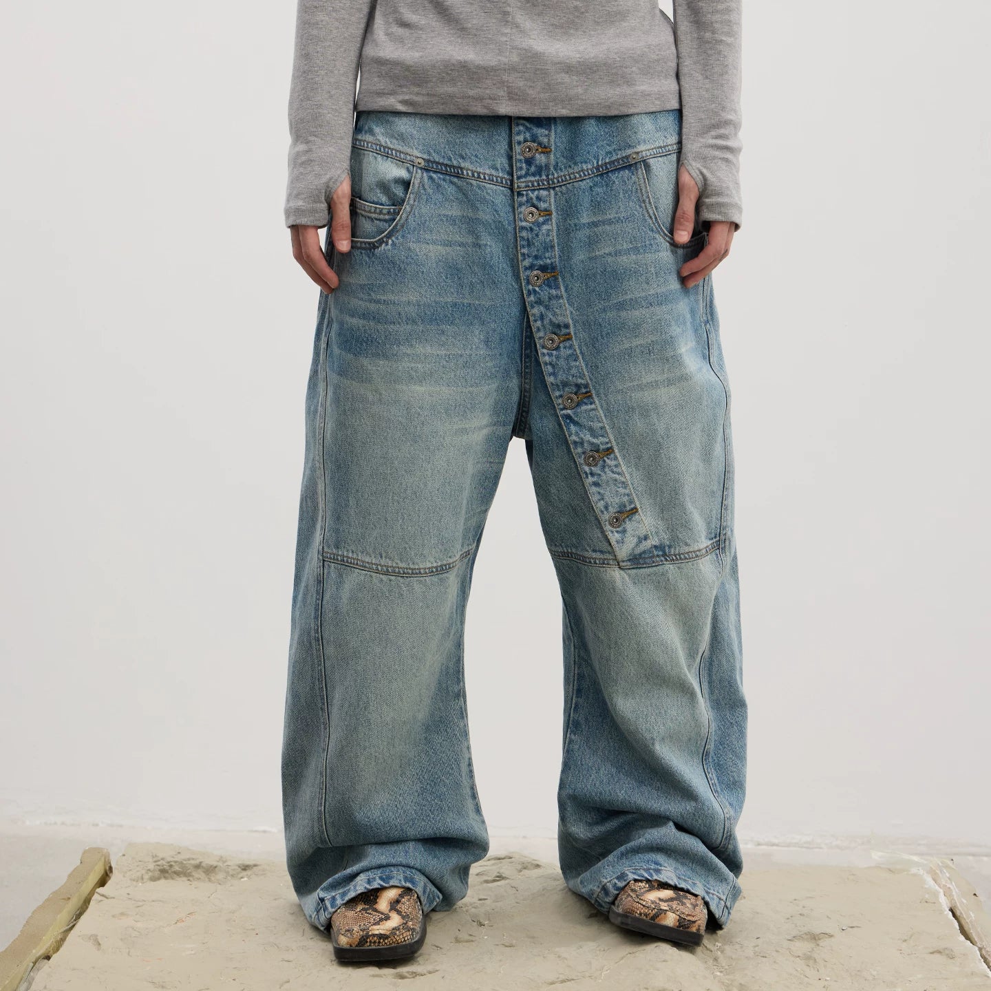 Vintage Raw Denim Button Fly Jeans
