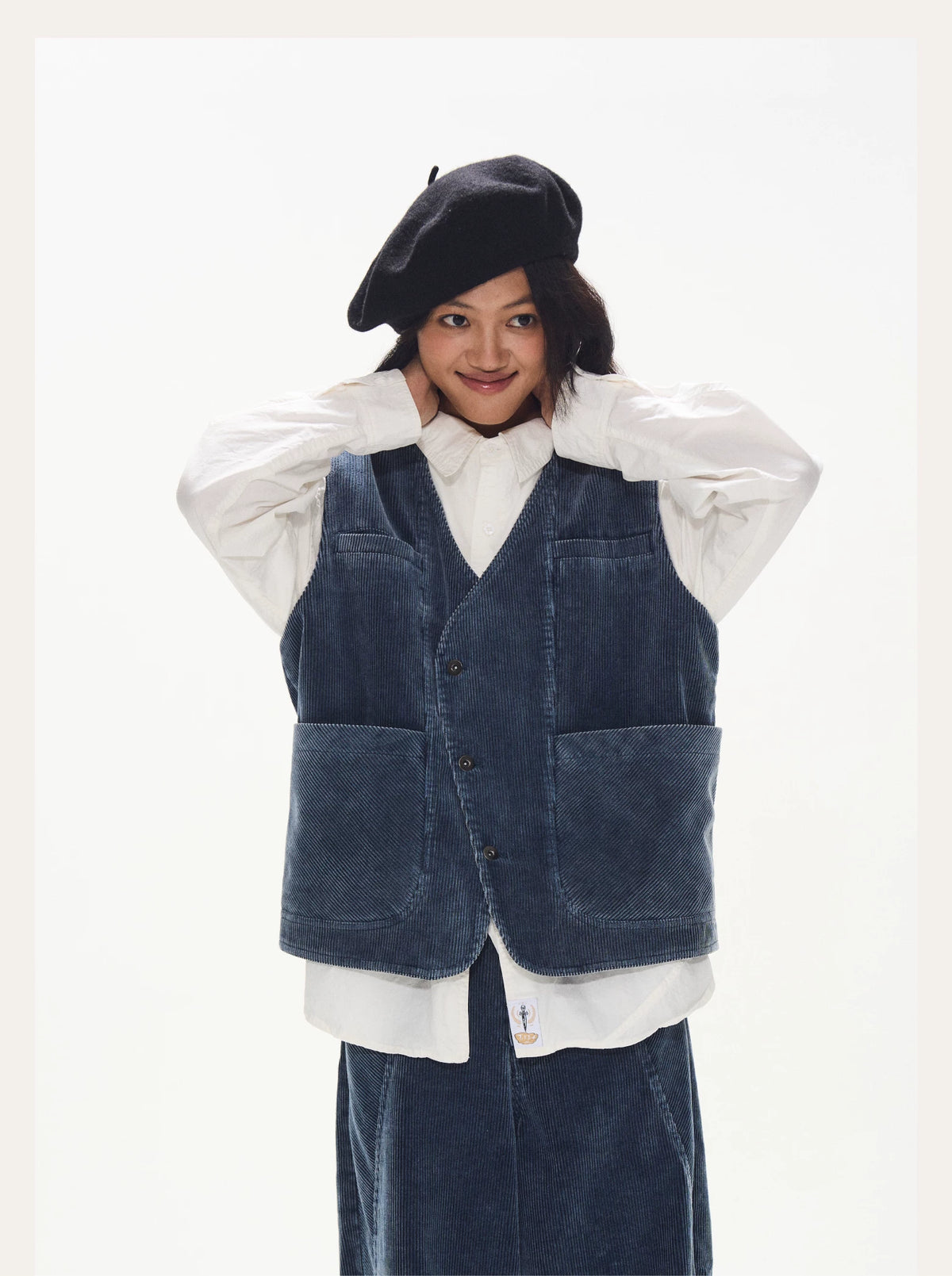 Washed Corduroy Denim Vest front view