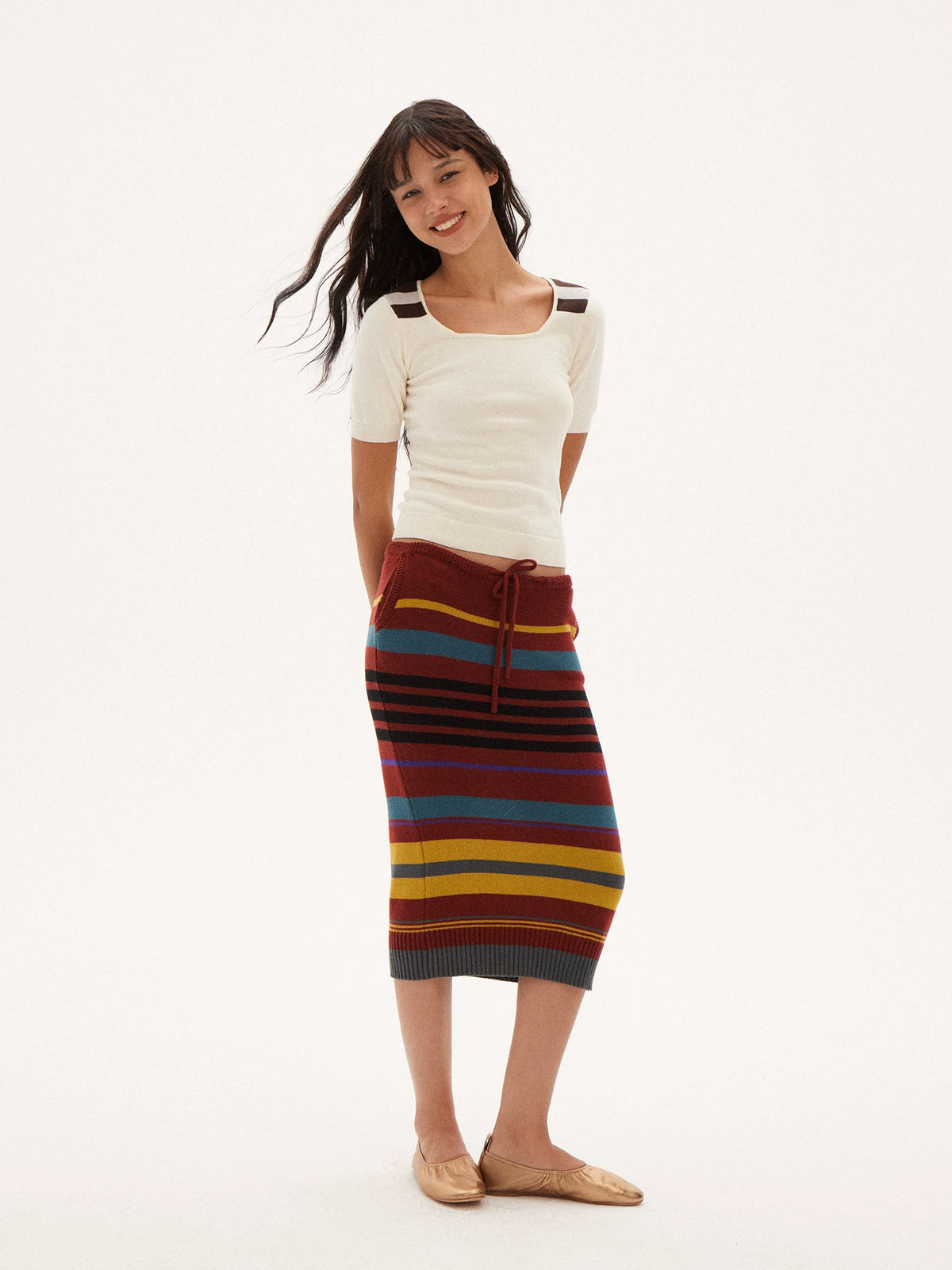 Striped Knit Midi Skirt
