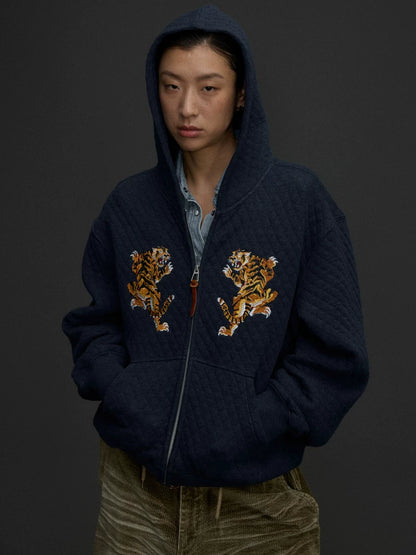 Embroidered Hooded Zip Jacket