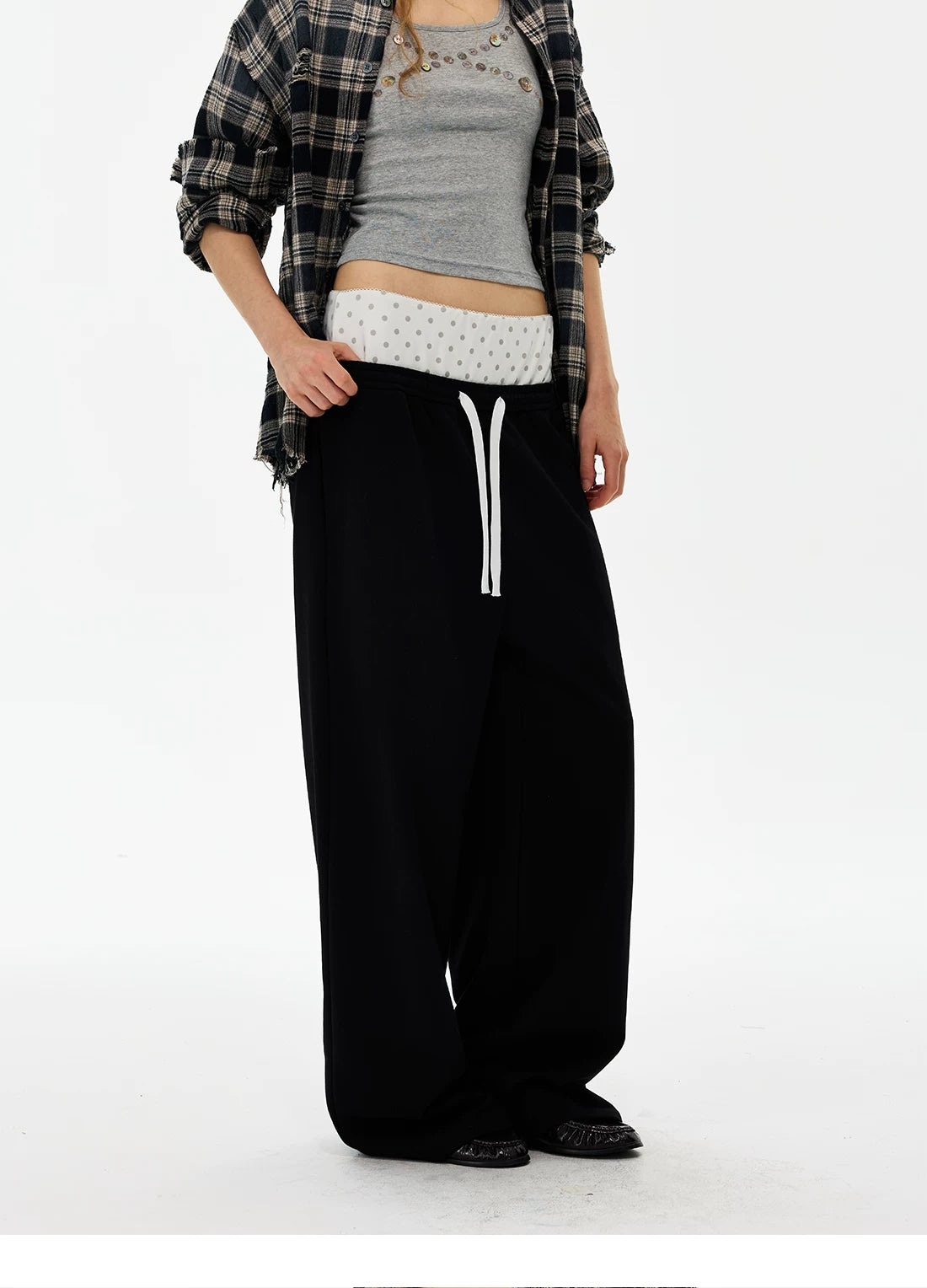 Polka Dot Waist Wide-Leg Sweatpants product photo