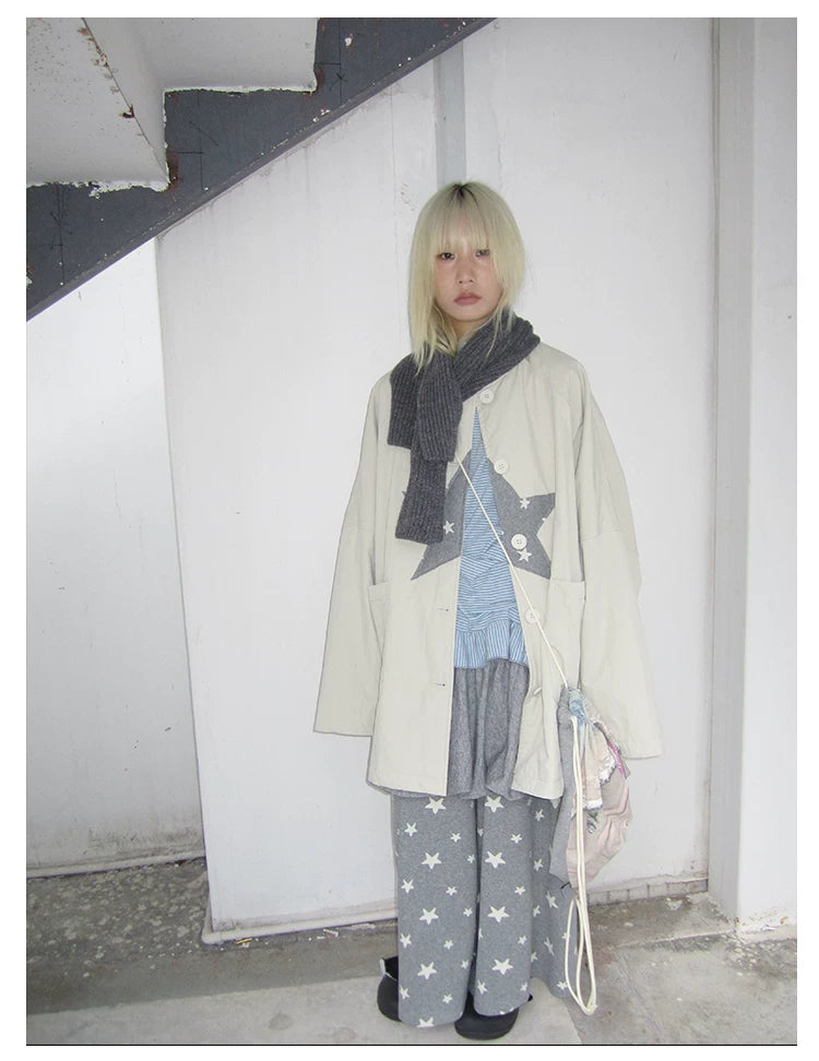Star Print Mid-Length Button Cardigan