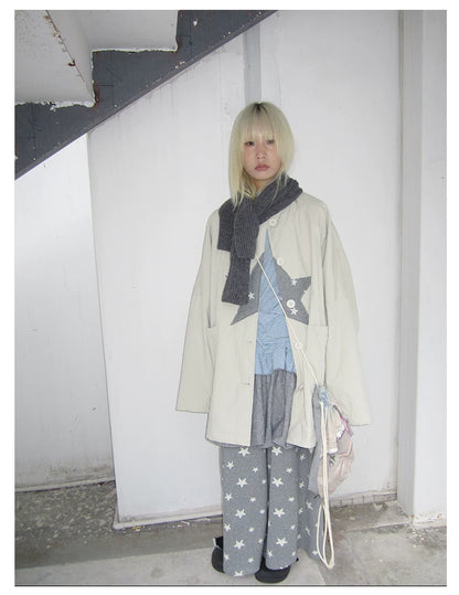 Star Print Mid-Length Button Cardigan