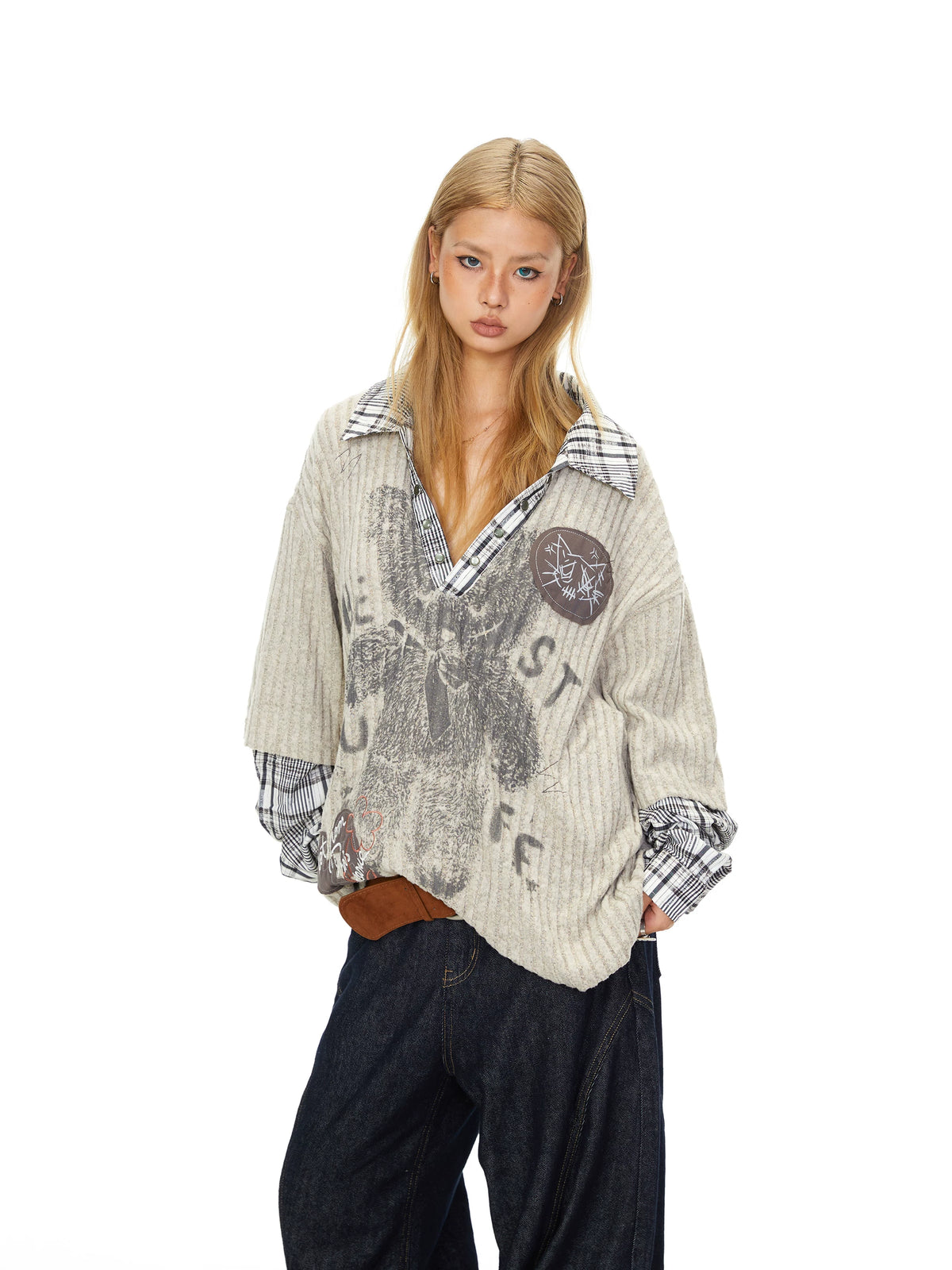 Layered Look Bear Graphic Sweatshirt product photo