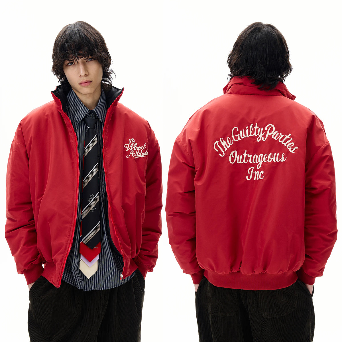 Men’s Red Embroidered Flight Jacket