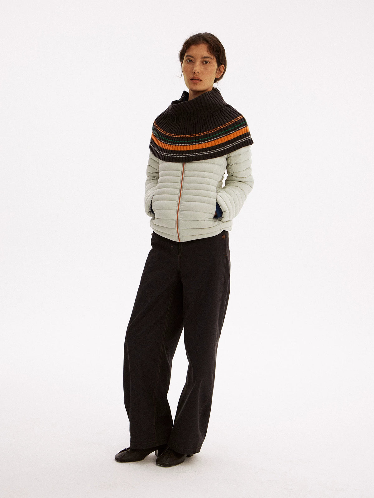 Striped Wool Blend Shoulder Cape