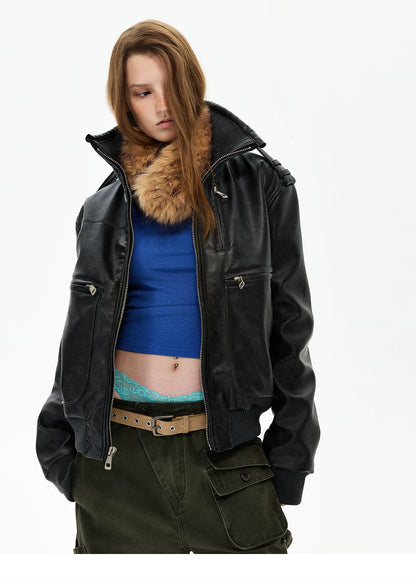Distressed Black Leather-Look Jacket product photo