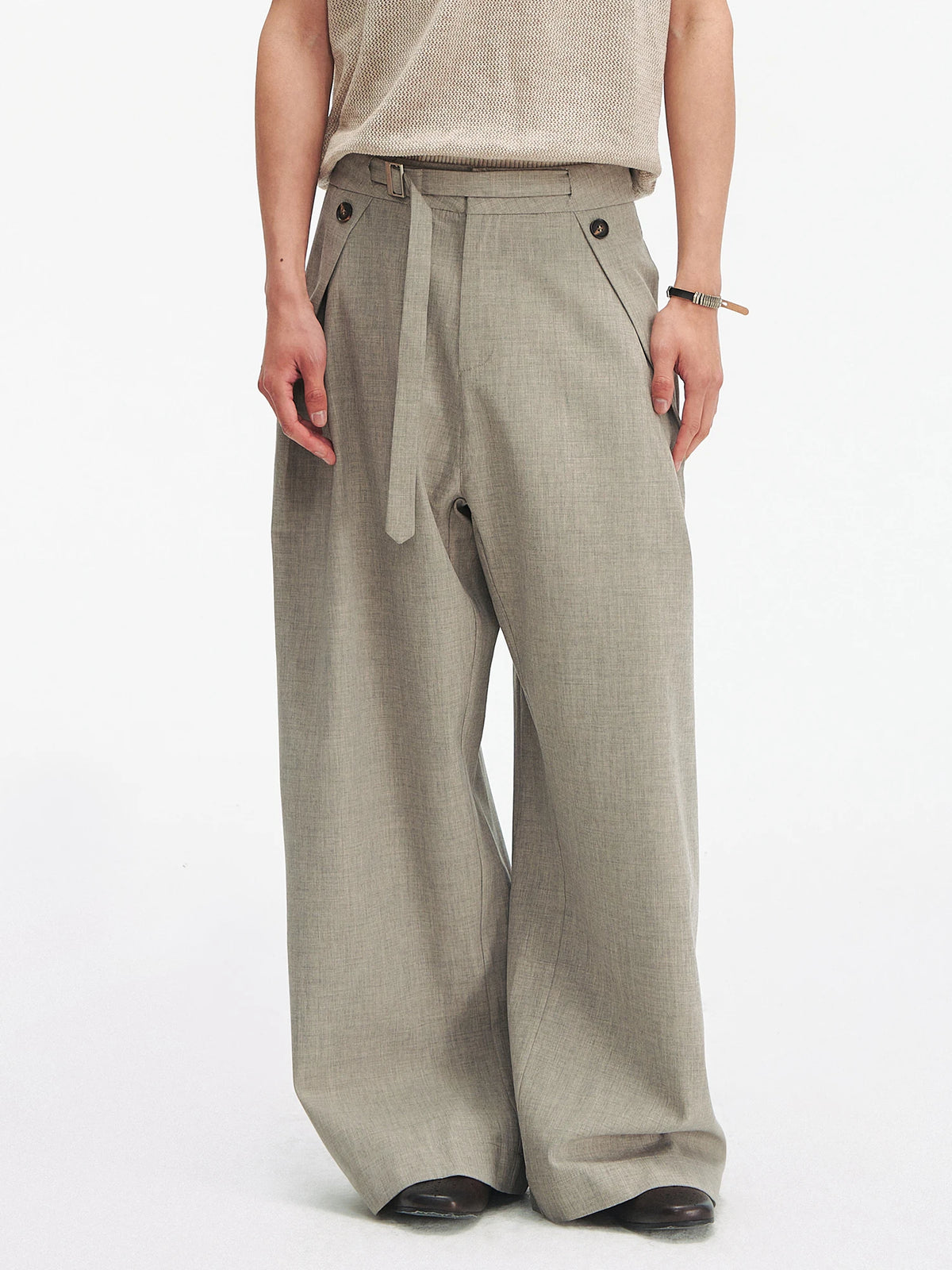 Architectural Pleated Wide-Leg Trousers