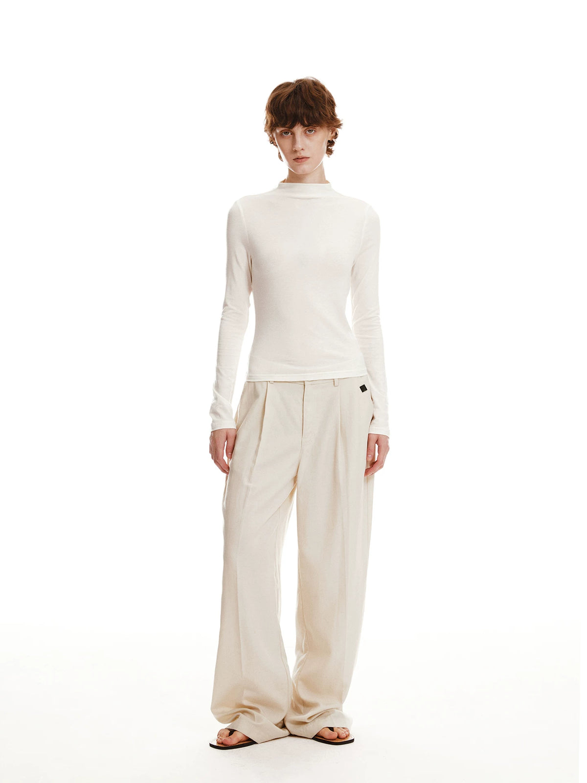 Open-Back Cowl Neck Lyocell-Wool Top