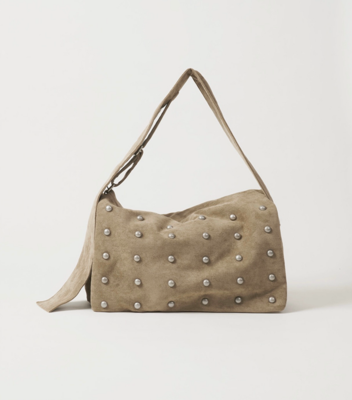 Studded Wide Strap Large Capacity Shoulder Bag product shot in sand