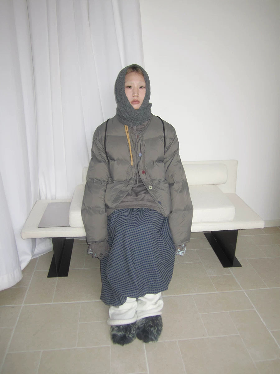 Grey Cropped Stand-Collar Down Jacket