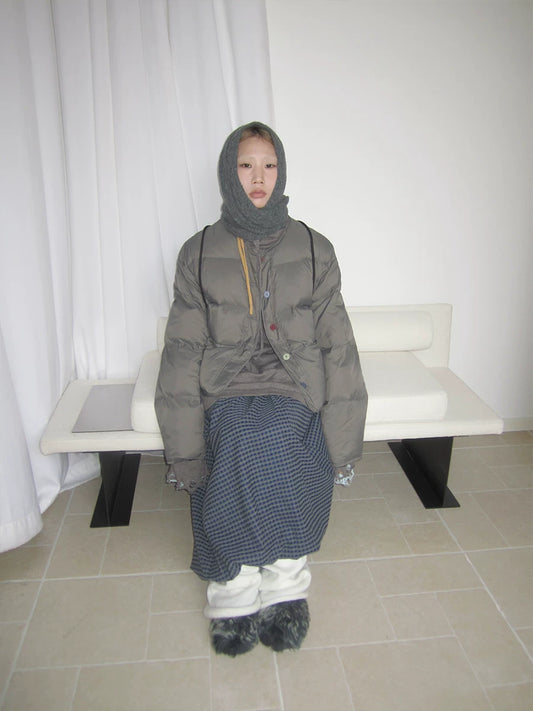 Grey Cropped Stand-Collar Down Jacket