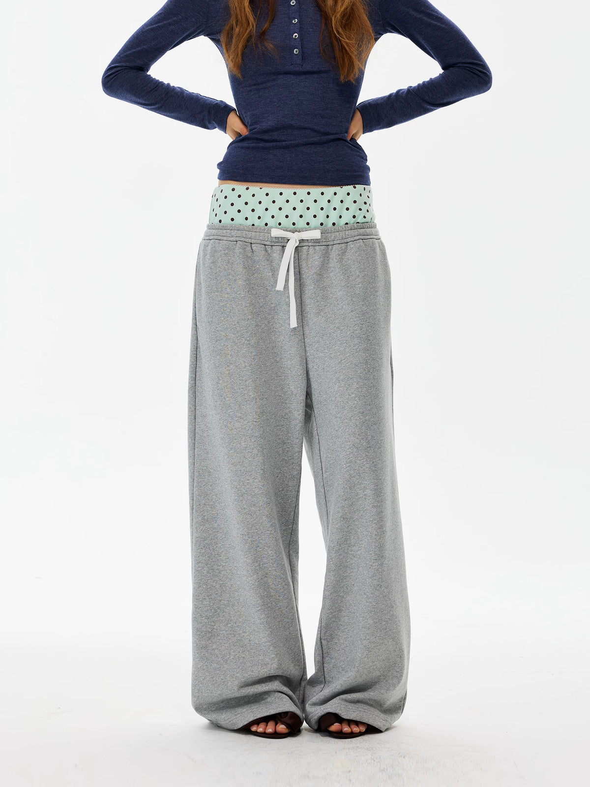 Polka Dot Waist Wide-Leg Sweatpants product photo
