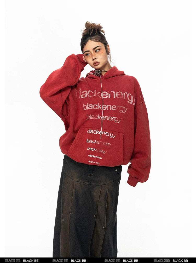 Washed Letter Print Hoodie