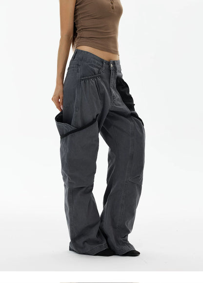 Charcoal wide-leg cargo pants, side view