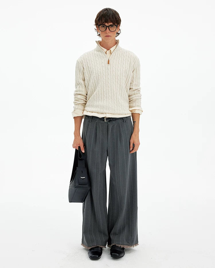 Unisex Vintage Cable-Knit Half-Zip Sweater