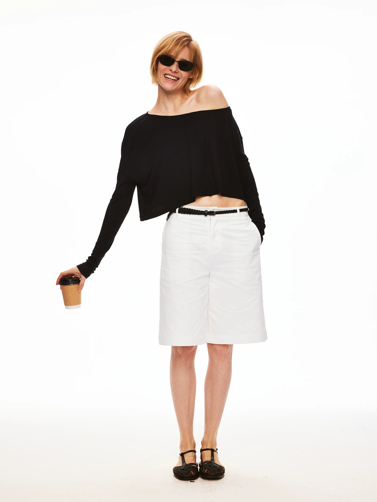 Wool Lyocell Blend Asymmetric Cropped Top & Pants Set