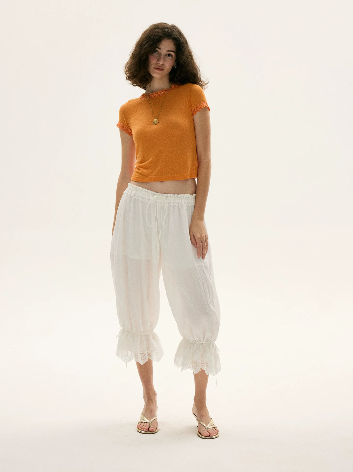 Lace-Trim Cropped Balloon Pants - 360 view 5