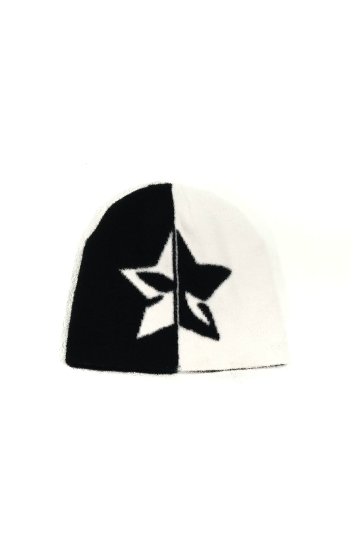Split Black and White Star Faux Mohair Beanie product shot